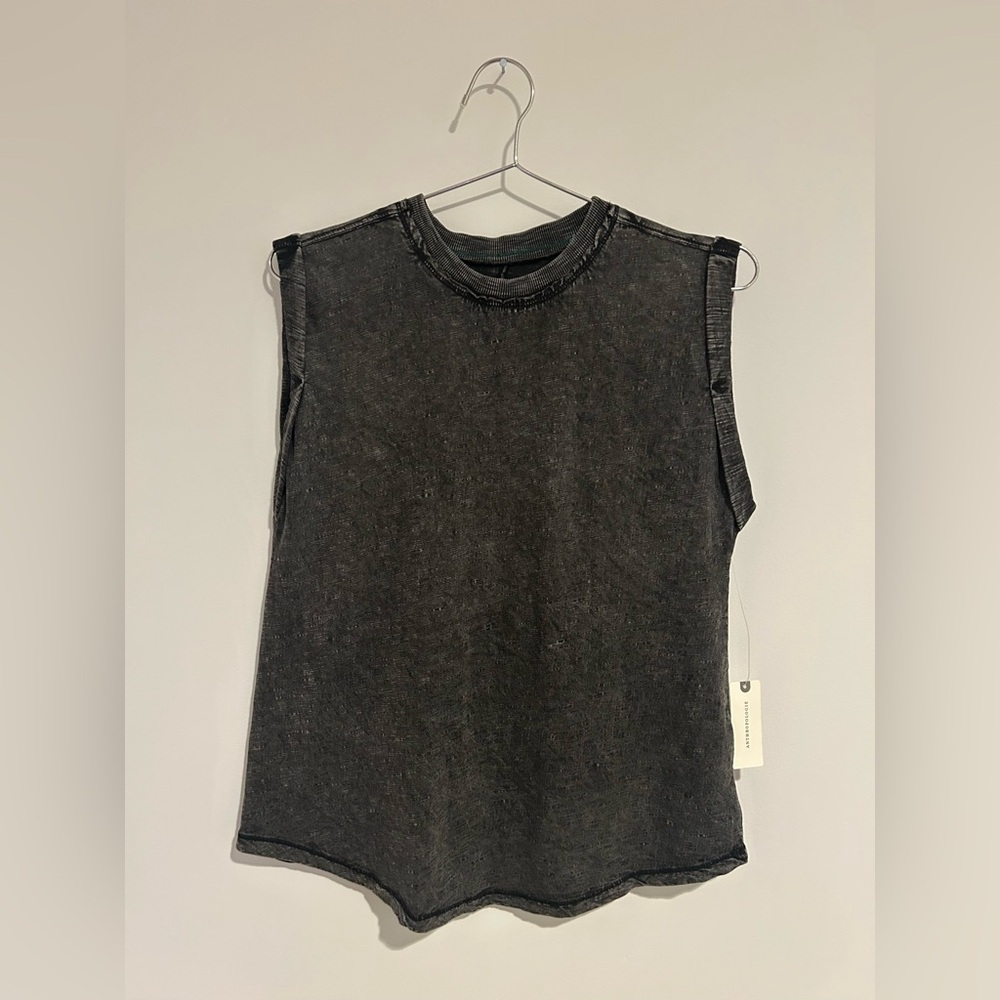 Anthropologie Pilcro Black Grey Acid Wash Roll-Sleeve Tank Top